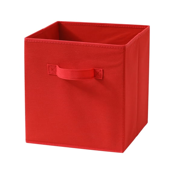 Red Fabric Storage Cube Bin – 11x11x11 Inch Durable Organizer with Handle for Home Office Closet Storage