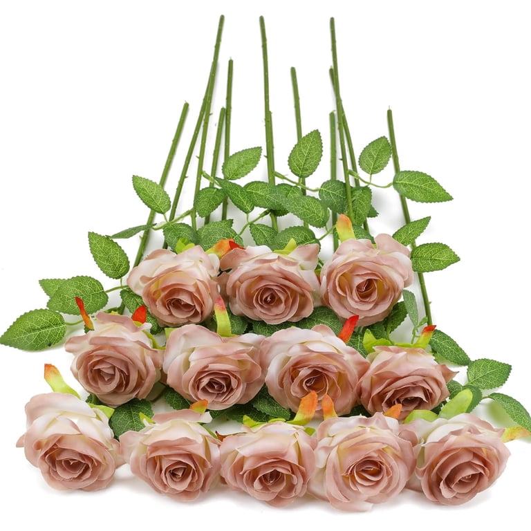 10 Bunches Artificial Red Roses - Silk Flowers For Home Decor, Weddings, Centerpieces, 13.8 Inches Tall