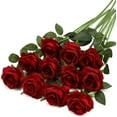 thumbnail image 1 of Red Fake Roses Artificial Flowers - 10 Pcs Fake Artificial Roses Silk Flowers with Stems for Home Wedding Hotel Office Centerpiece Decor, 1 of 5