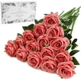 thumbnail image 1 of Red Fake Roses Artificial Flowers - 10 Pcs Fake Artificial Roses Silk Flowers with Stems for Home Wedding Hotel Office Centerpiece Decor, 1 of 5