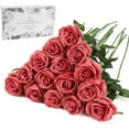 thumbnail image 1 of Red Fake Roses Artificial Flowers - 10 Pcs Fake Artificial Roses Silk Flowers with Stems for Home Wedding Hotel Office Centerpiece Decor, 1 of 5