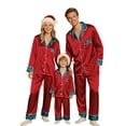 thumbnail image 1 of Red Family Christmas Pajamas Matching Sets Silk Satin Holiday Matching Pajamas Sets Long Sleeve Button Down Comfy Loungewear Sets, 1 of 7