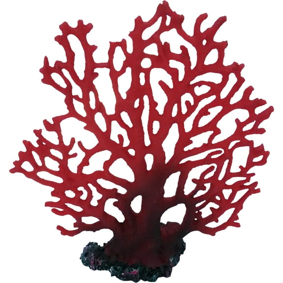 Red Fan Marine Coral Artificial Decoration, 8 Inch Tall, Artificial Aquarium Coral Ornament Resin Fish Tank Decoration for Aquarium Landscape