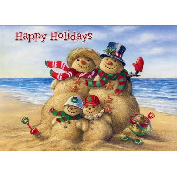 Red Farm Studios Beach Snowman Family Box of 18 Warm Weather Christmas Cards