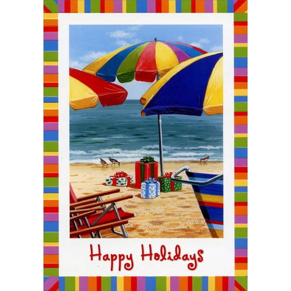 Red Farm Studios Colorful Beach Umbrellas Warm Weather Christmas Card