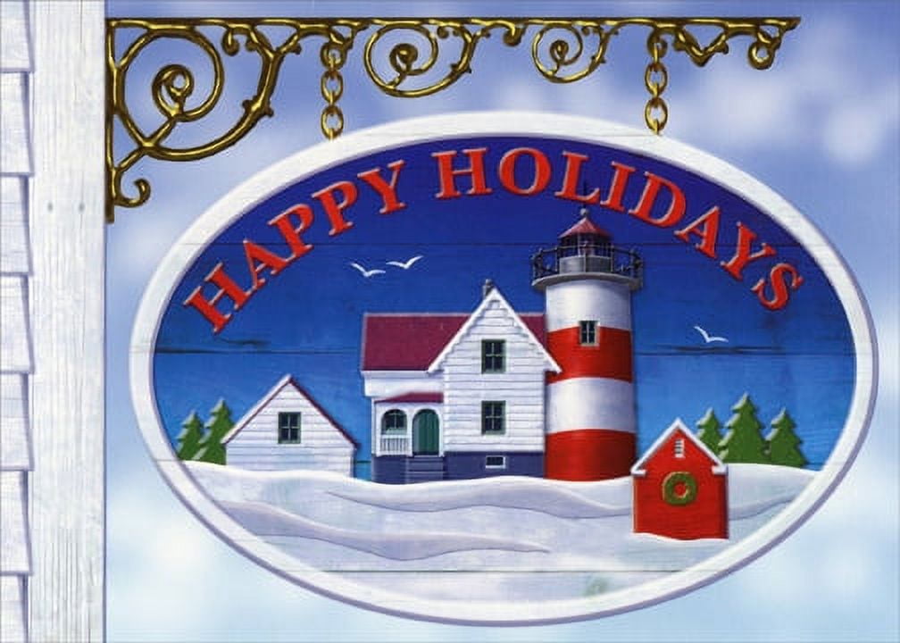 Red Farm Studio Red Farm Studios Hanging Sign: Red and White Lighthouse Coastal ...