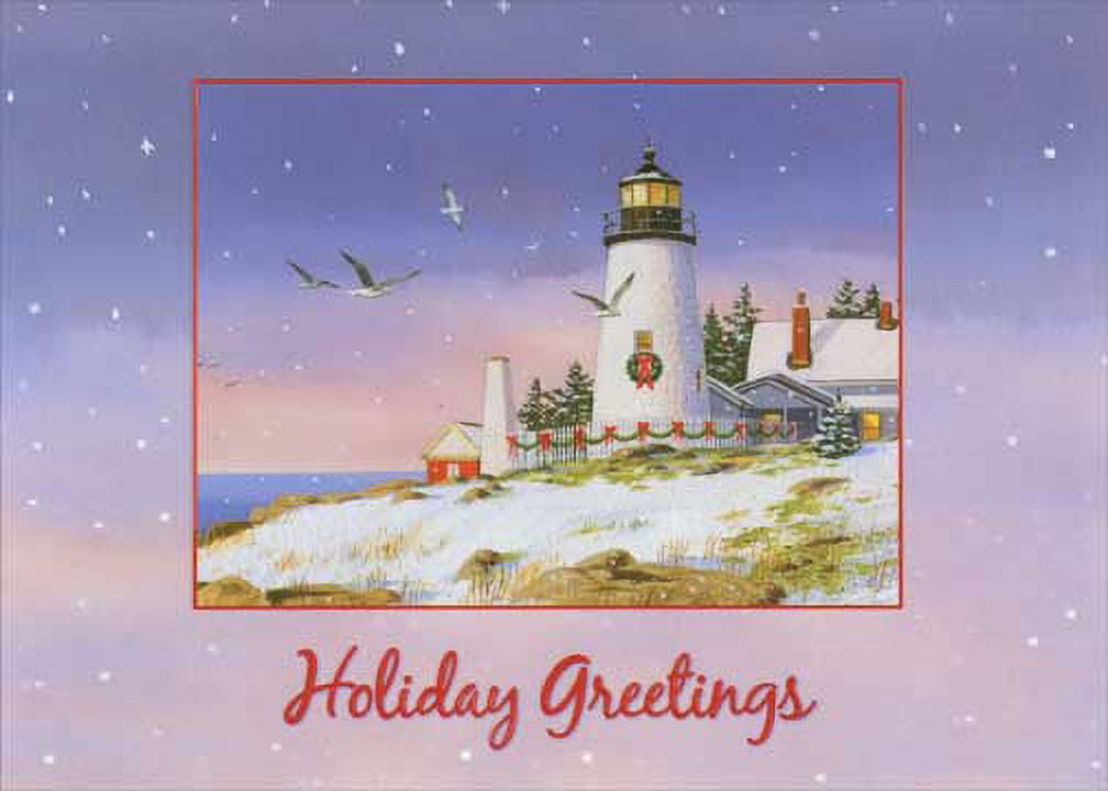 Red Farm Studios Holiday Greetings Lighthouse Box of 18 Coastal Christmas Cards