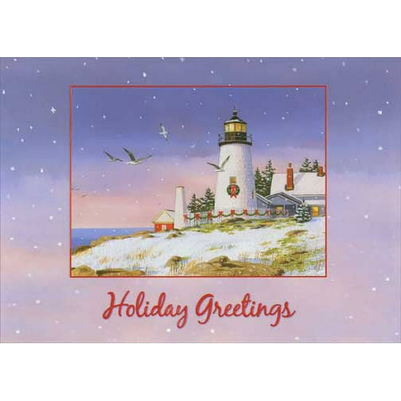 Red Farm Studios Holiday Greetings Lighthouse Box of 18 Coastal Christmas Cards