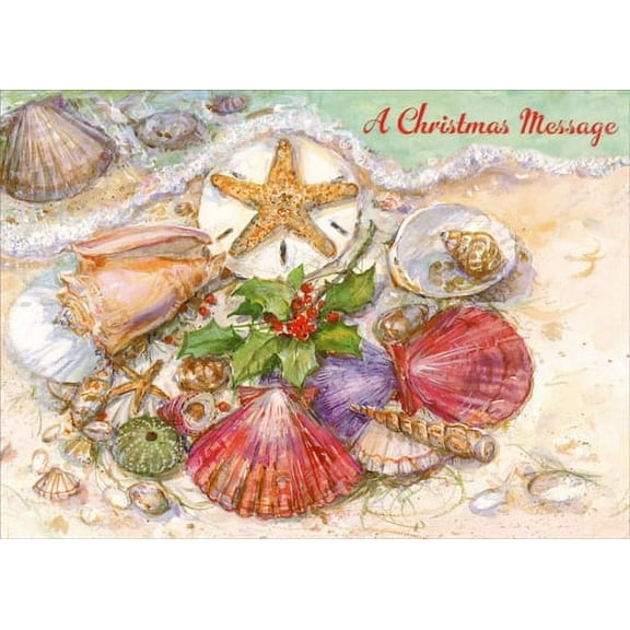 Red Farm Studios Multi Colored Shells on Beach Box of 18 Coastal Christmas Cards