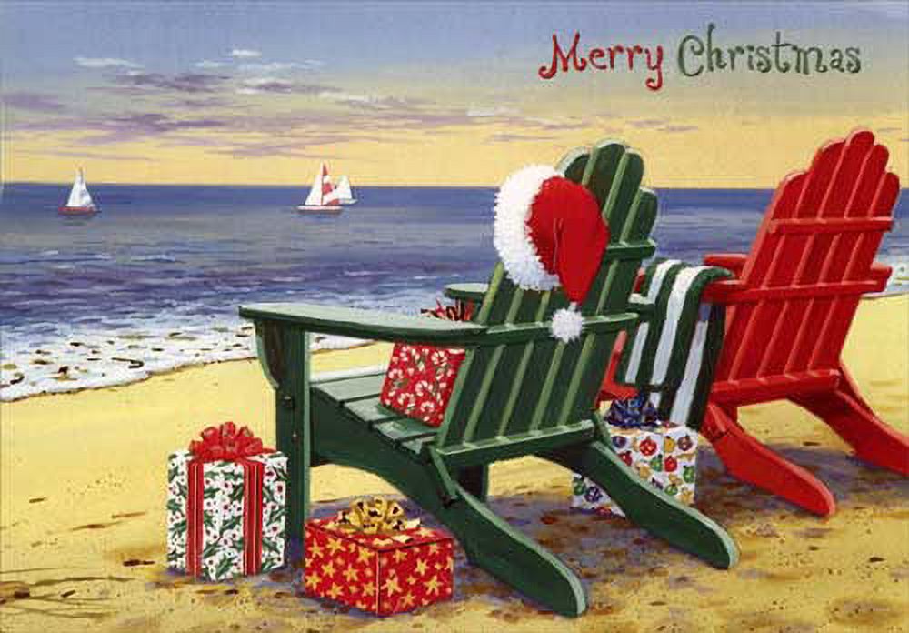 Red Farm Studios Red and Green Adirondack Chairs Coastal Christmas Card (1 card/1 envelope) - image 1 of 2