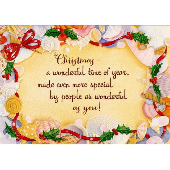 Red Farm Studios Sand with Shells and Ribbons Border Box of 18 Tropical Beach Christmas Cards