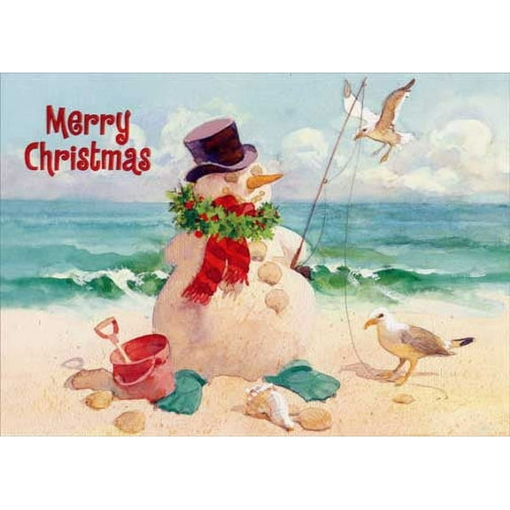 Red Farm Studios Snowman on Beach Christmas Card (1 card/1 envelope)