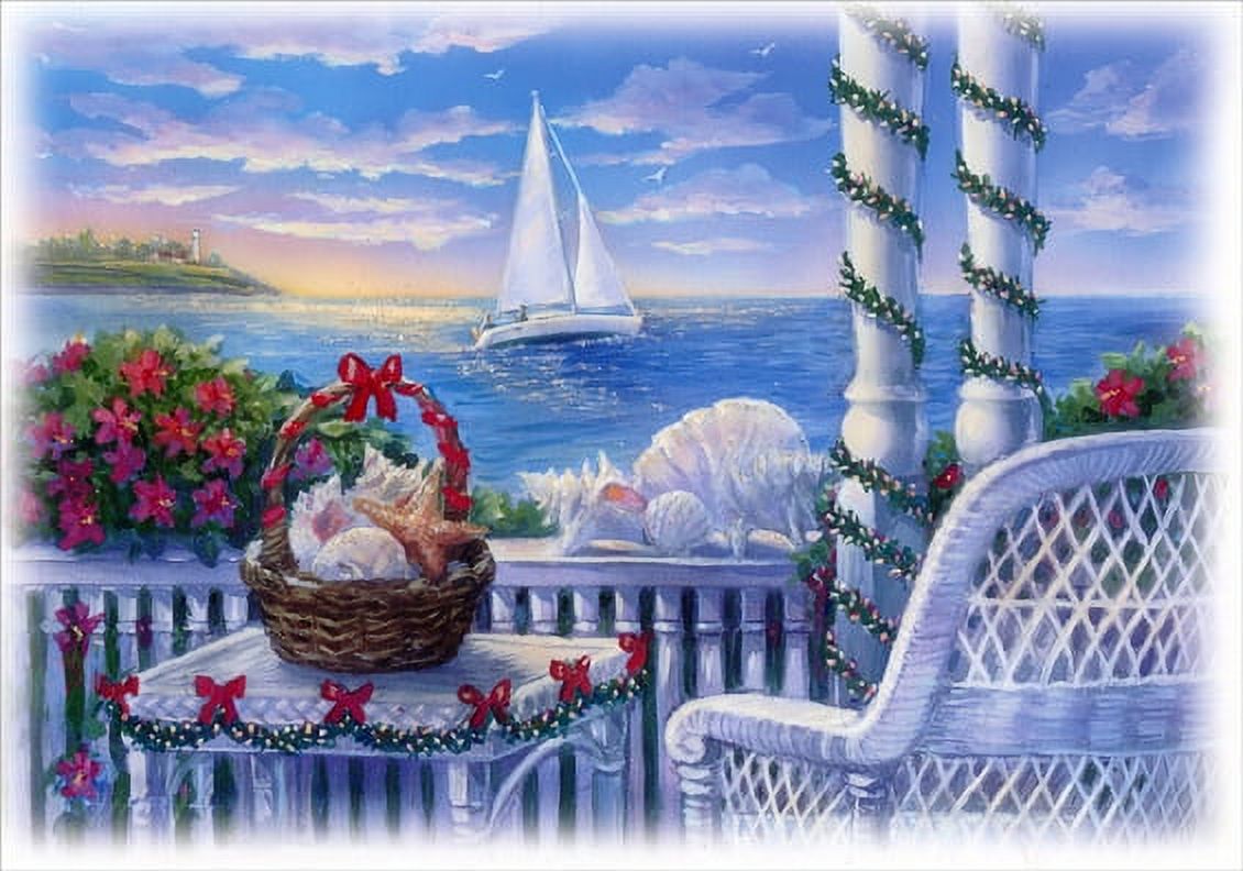 Red Farm Studios White Chair, Porch and Sailboat Nautical Coastal