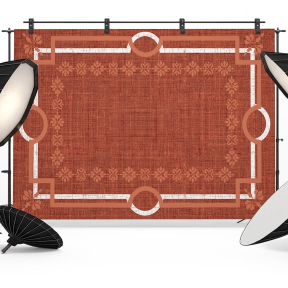 Red Farmhouse Backdrops for Photography, Linen Texture Geometric Lines Floral Boho Fabric Photo Background Sturdy Studio Props for Photo Studio, Video Recording, Booth & Photoshoot 7x5ft