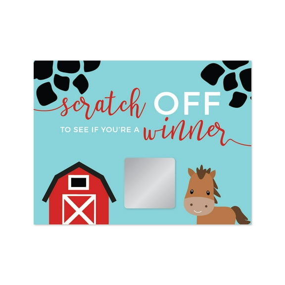 Koyal Wholesale Red Farmhouse Barnyard Birthday Scratch To Win Cards, 30-Pack