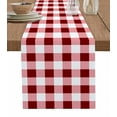 thumbnail image 1 of Red Farmhouse Burlap Cotton Table Runner 13x108 Inches Long, Gradient Buffalo Plaid Lattice Grid Farmhouse Table Runners, Outdoor Dining Tablecloths Decor for Baby Shower/Party/Wedding, 1 of 6