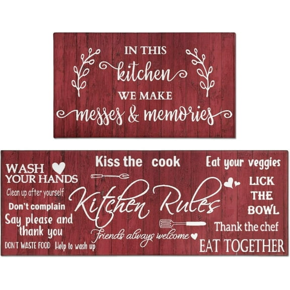 Red Farmhouse Kitchen Rug Sets of 2 Piece Non Slip Kitchen Rugs and Mats Washable Kitchen Mats for Kitchen Floor Mat Carpet Runner Rugs for Hallway Laundry Decor 17”x30“+17'''' X 47''''