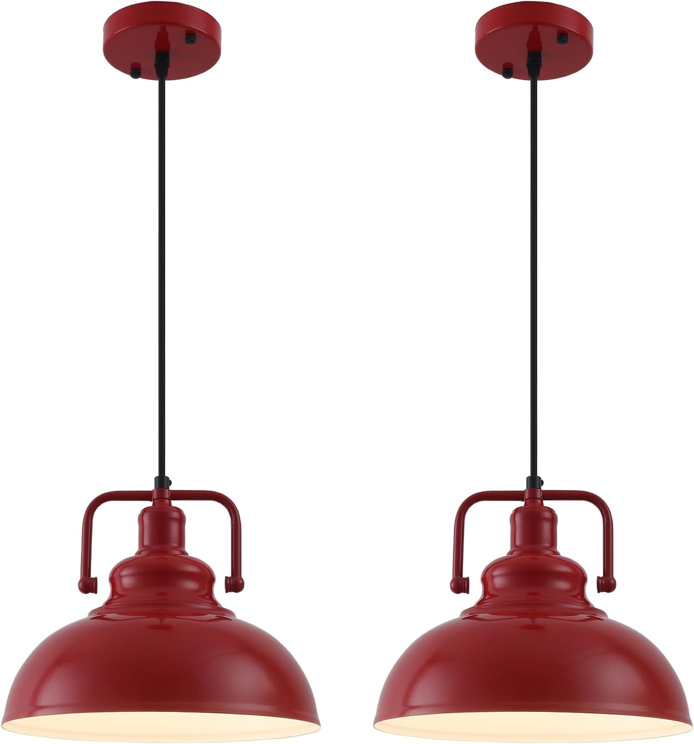 Red Metal Dome Industrial Pendant Light Set