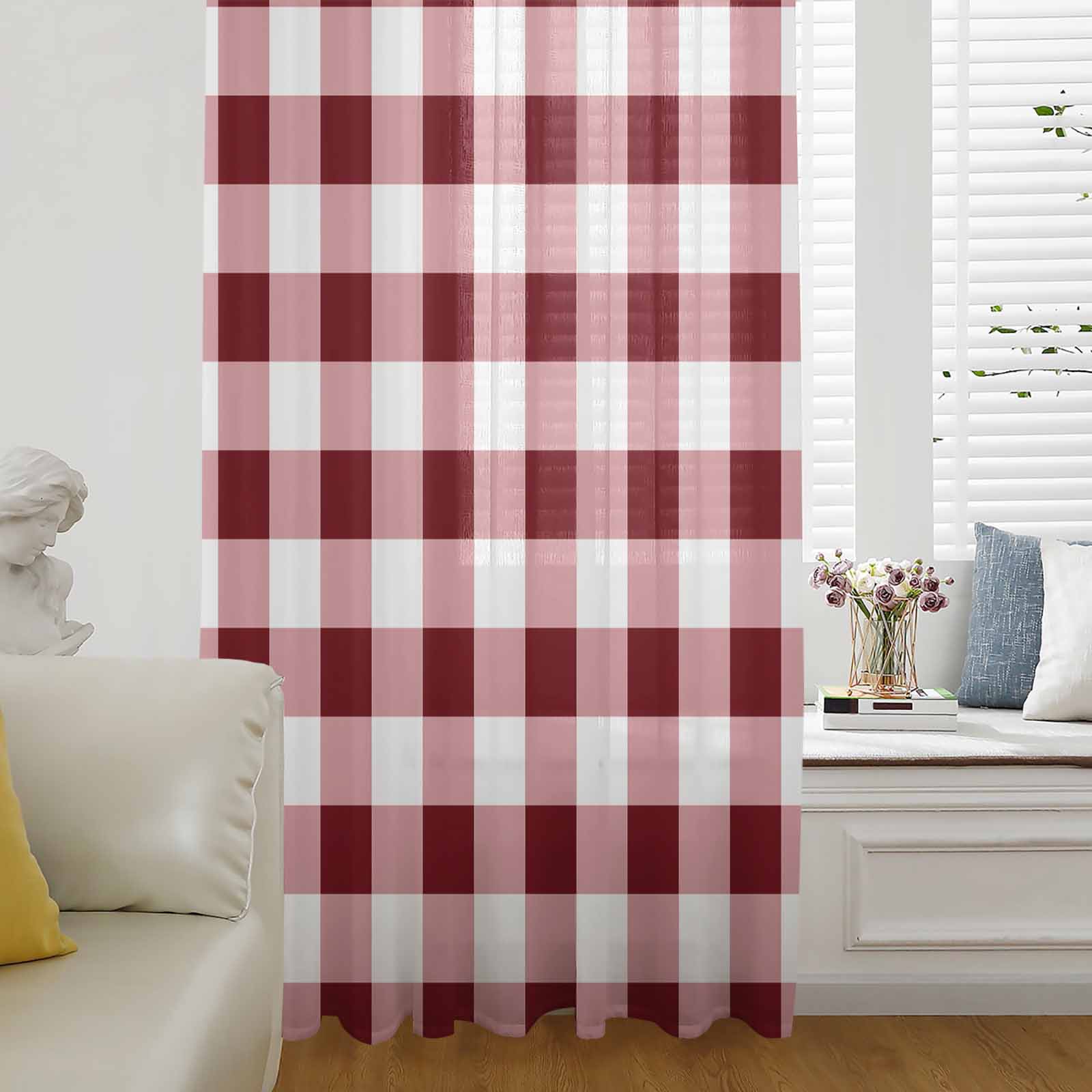 Red Farmhouse Window Curtain 63 Inches Long,Gradient Buffalo Plaid ...