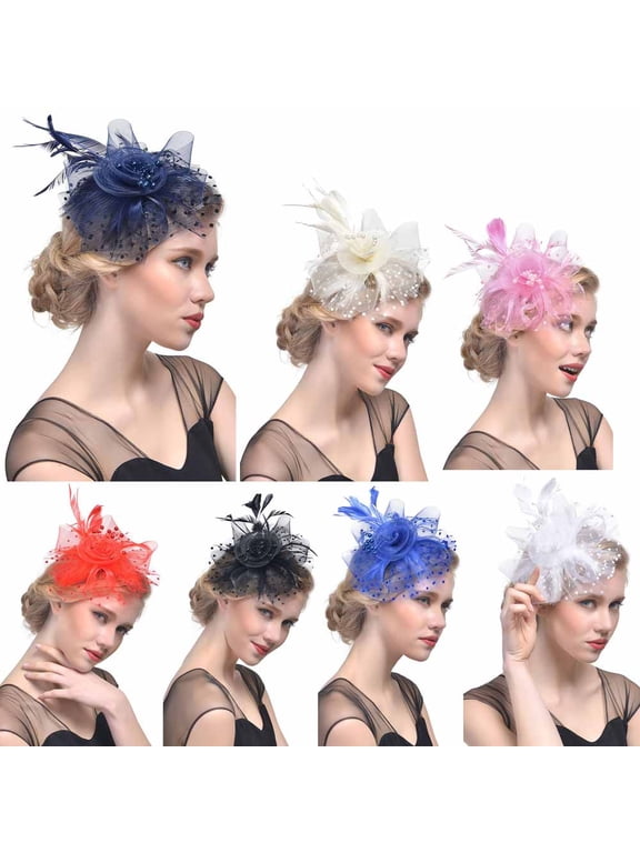 Red Fascinator Hat for Women Polyester,Other Vintage Wedding Fashion Headband Clip Church Cocktail Dresses Headwear Tea Party One Size