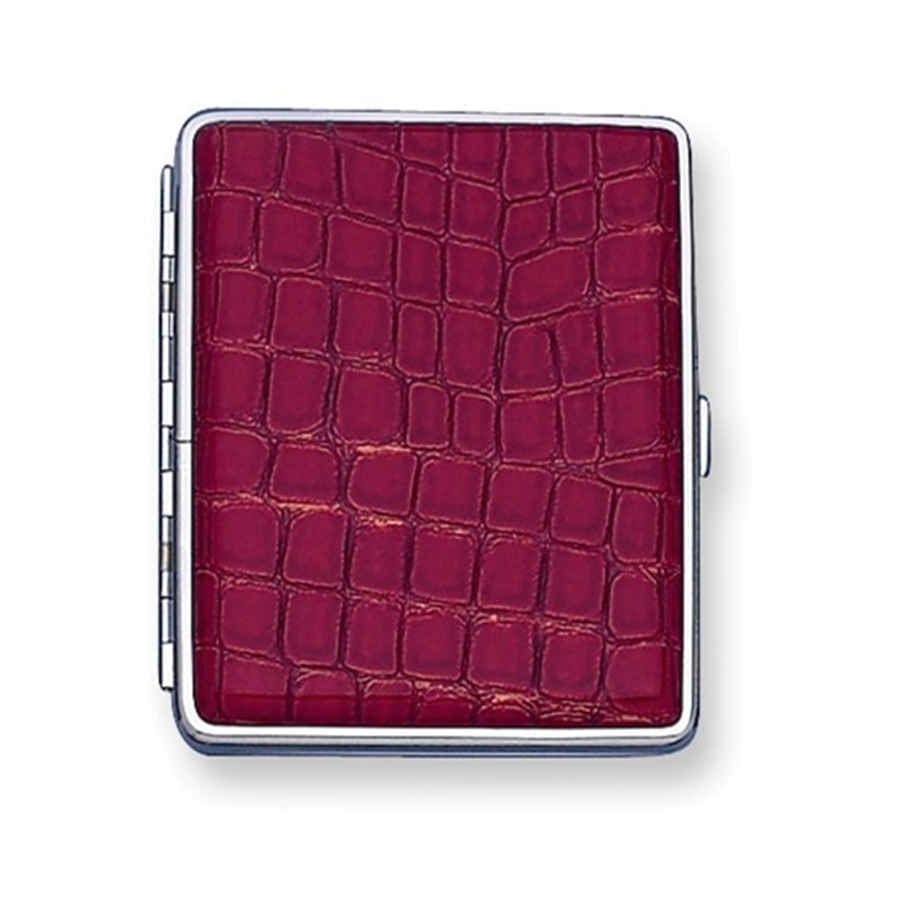 Red Faux Croco Leather Covered (Holds 20-100mm) Silver-tone Cigarette / Card Case QGM4998