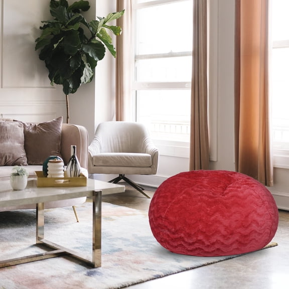 Red Faux Fur Bean Bag Chair - 3ft Cozy Lounger with Memory Foam | Living Room, Bedroom Seating & Reading Nook Comfort | Easy-Clean Cover, Durable Design