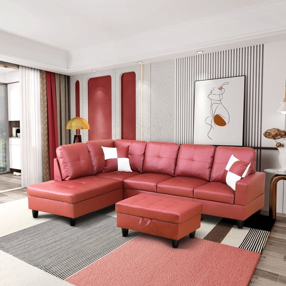 Red Faux Leather 3-Piece Couch Living Room Sofa Set