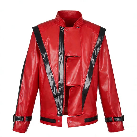 Red Faux Leather Jacket for Halloween Party Zip-Up Rock Star Outfit Men Streetwear Costume Biker Coat Performance Apparel Punk Style Role Play Gear Red 2XL