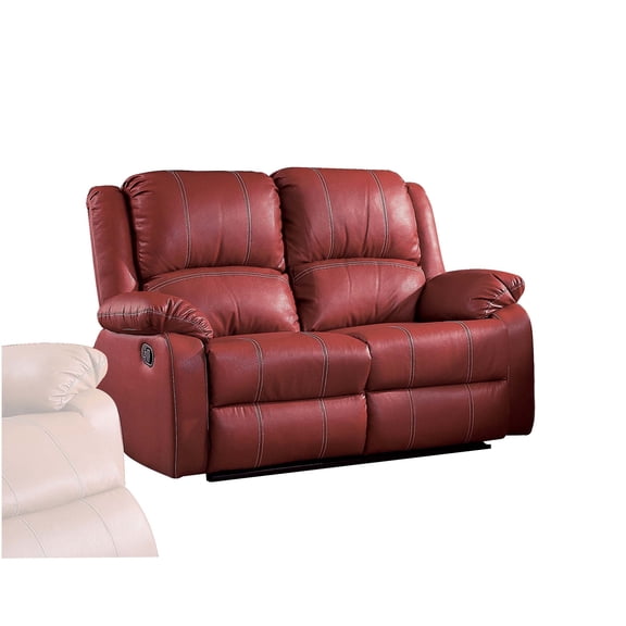 Red Faux Leather Motion Loveseat Recliner Sofa with Wall-Hugger Design