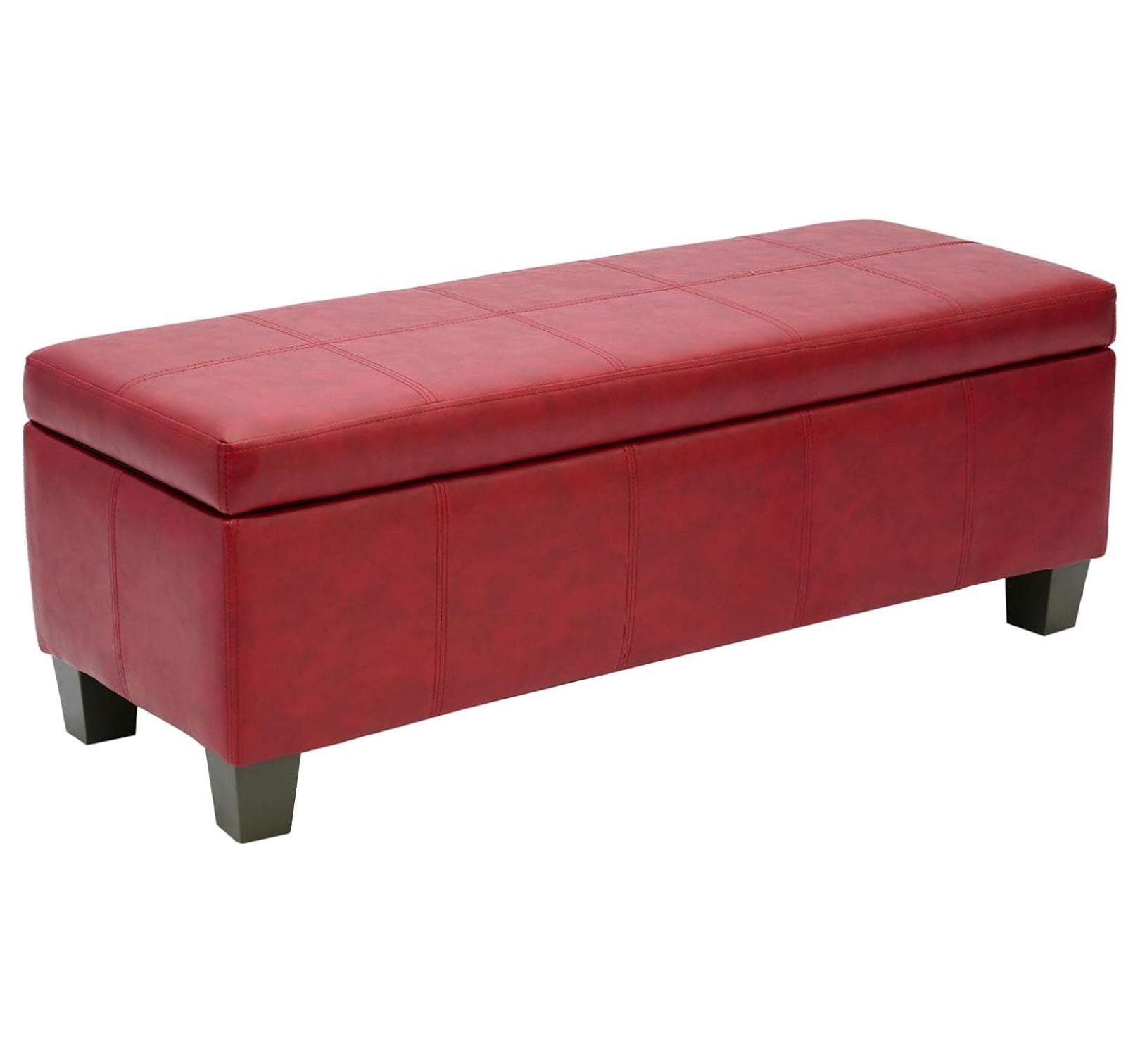 Red Faux Leather Ottoman with Storage, Rectangular Extra Long Storage Bench for Bedroom and ...