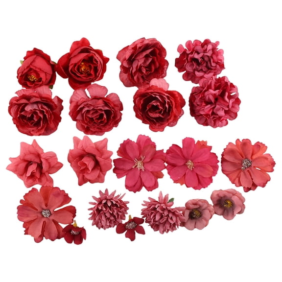 Red Faux Silk Flower Heads, Cosmug Random Mixed Artificial Flowers, DIY Embellishments, for Wedding Crafts, Scrapbooking, Home Decor and Party