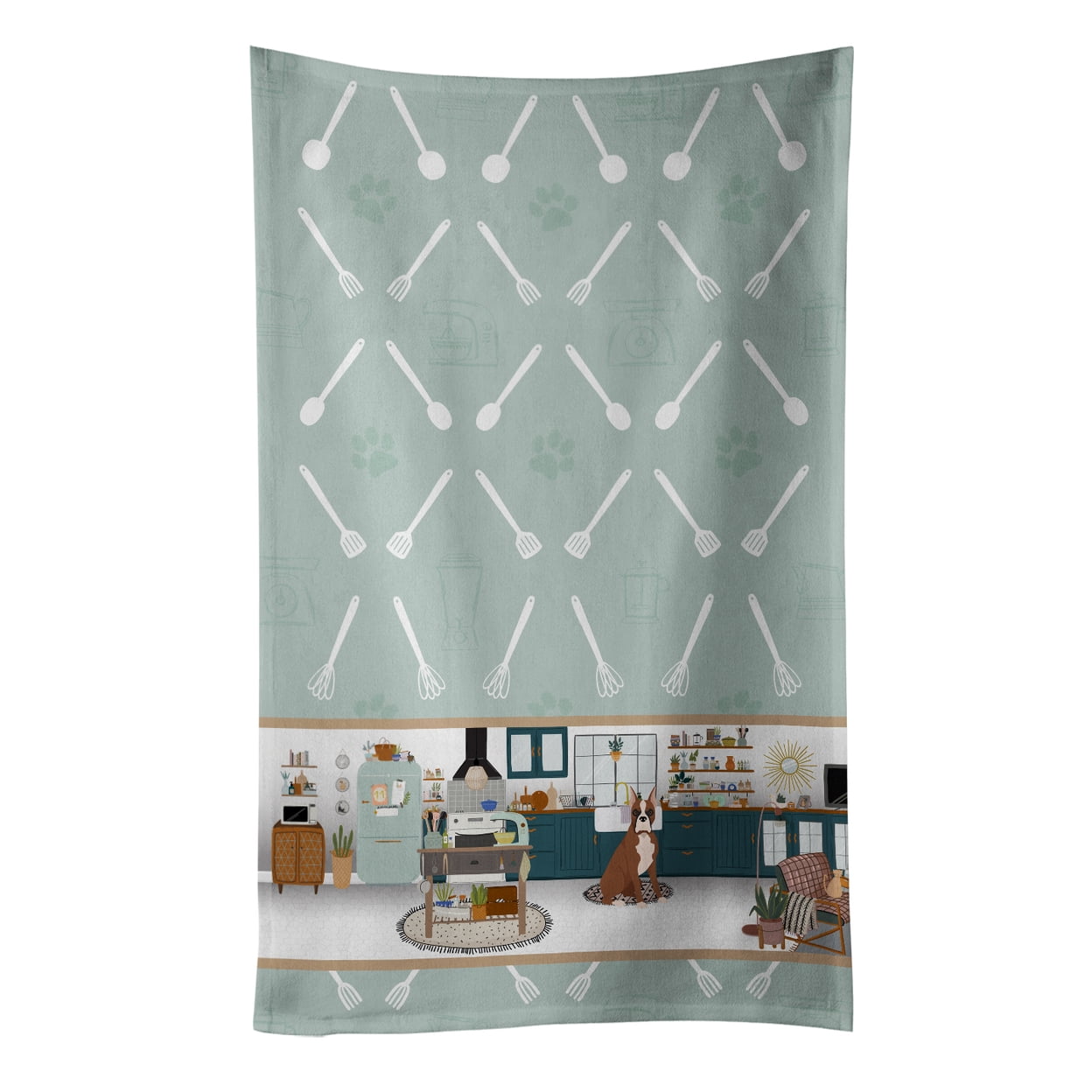 Red Fawn Boxer in the Kitchen Kitchen Towel