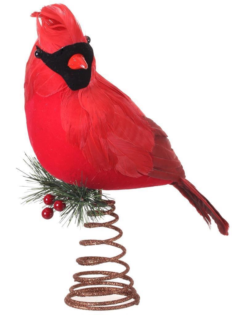 Red Feather Cardinal Bird Christmas Tree Topper 10"