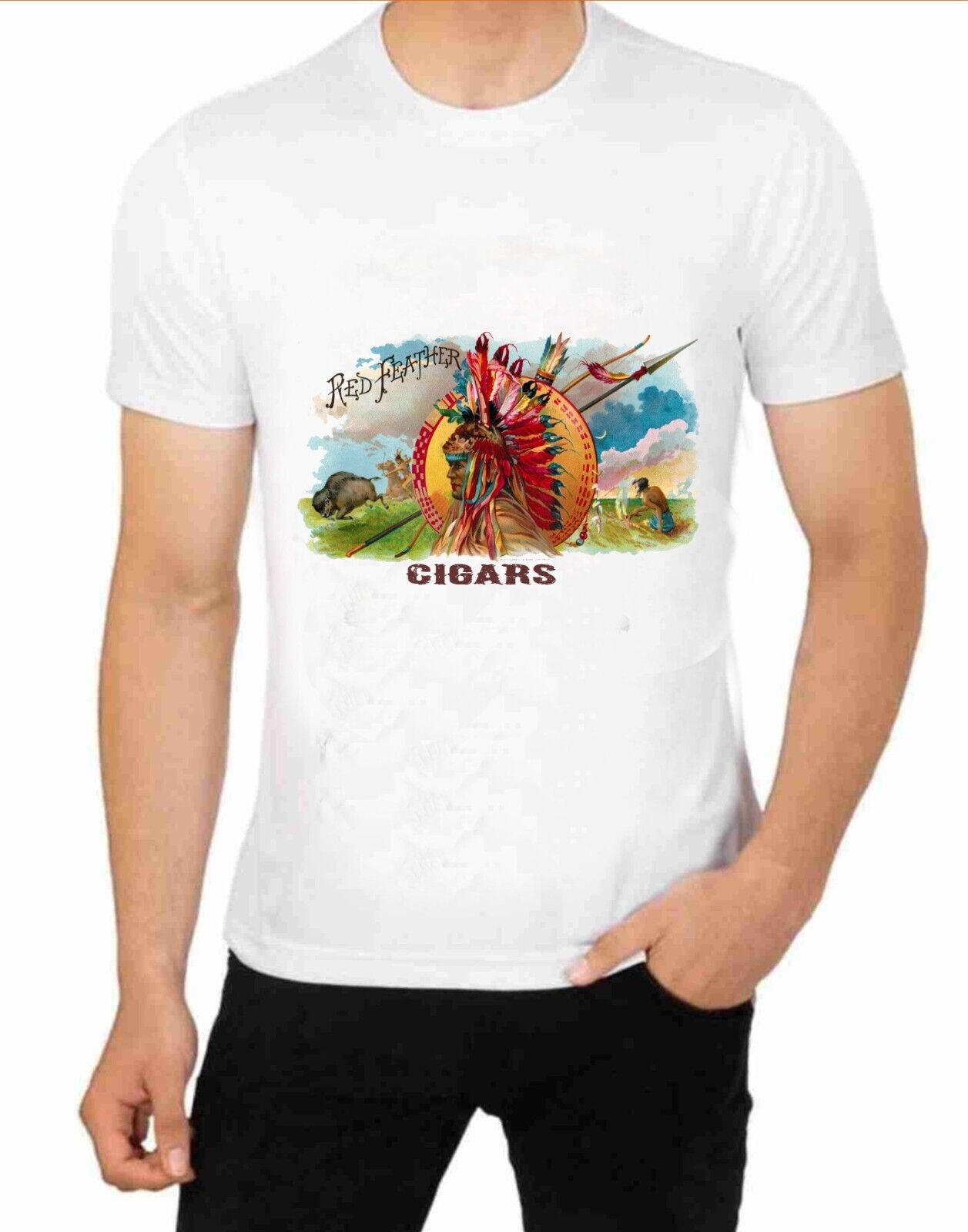 Red Feather Cigar Label Art T shirt Vintage late 1890s Cigar Box Labels