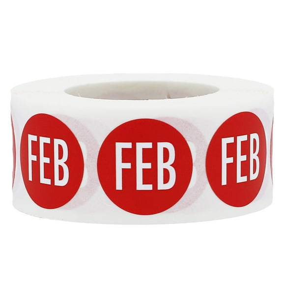 Red "February" Months of the Year Circle Stickers | 0.75" Inch Round | 500 Pack