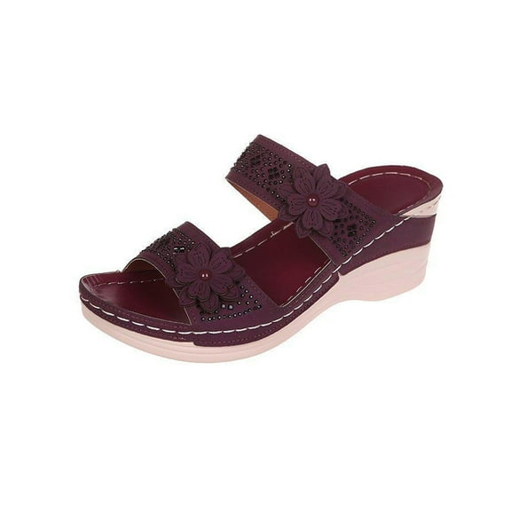 Red Female Casual Beach Wedge Heels With Round Toe And Open Toe Thick Sole For Spring Walking Comfortable Women Footwear Lightweight