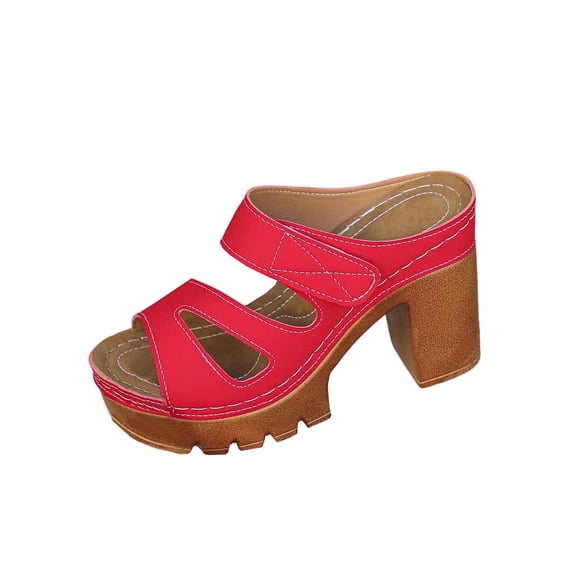 Red Female Fashion Slippers Closed Toe With High Heels For Warm Weather And Urban Style