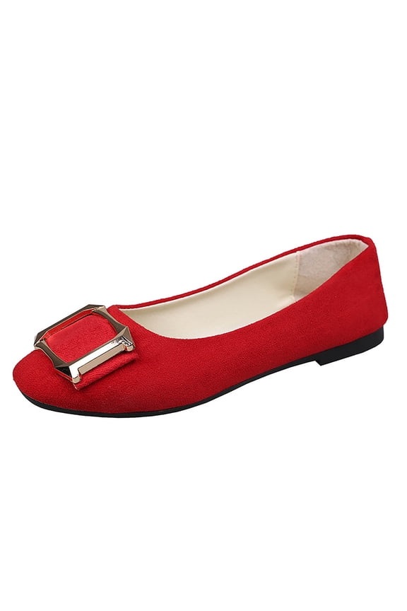 Red Female Flat Shoes With Multiple Candy Color Options Square Toe And Buckle Accent Large Size For A Stylish Look
