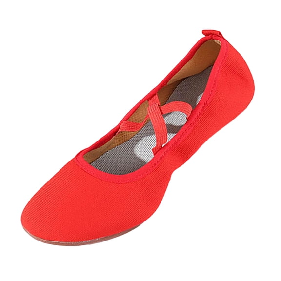 Red Female Full Coverage Canvas Shoes With Mid Heel For Latin Dance Practice Sessions