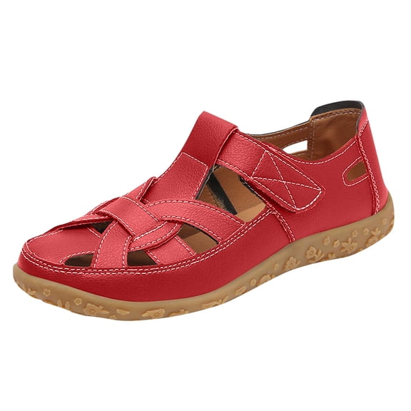 Red Feminine Casual Versatile Soft Bottom Hollow Leisure Sandals With Spring Style Fashionable And Comfortable Beach Flat For Wear