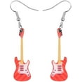 thumbnail image 1 of Red Fender Guitar Earring Earrings Acrylic Long Hair Music Metal Shred Passion Love Dangle Thrash Goth Punk Style Emo (RedFender), 1 of 4