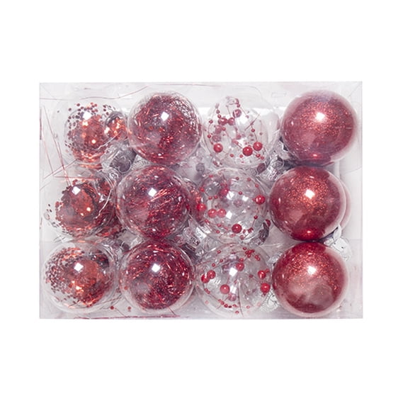 Red Christmas Balls Ornaments 24 Pieces Set Transparent Design For Christmas Tree Holiday Party Decoration Plastic Material In Red