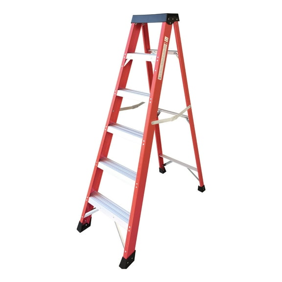 Red Fiberglass Step Ladder - Non-Conductive, 330lb Capacity, Non-Slip Feet