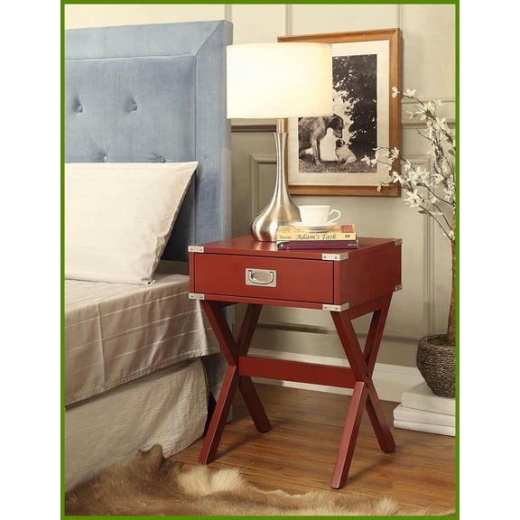 Red Finish Coffee Table with Sturdy Wooden X Base - Compact Storage Drawer for Living Room