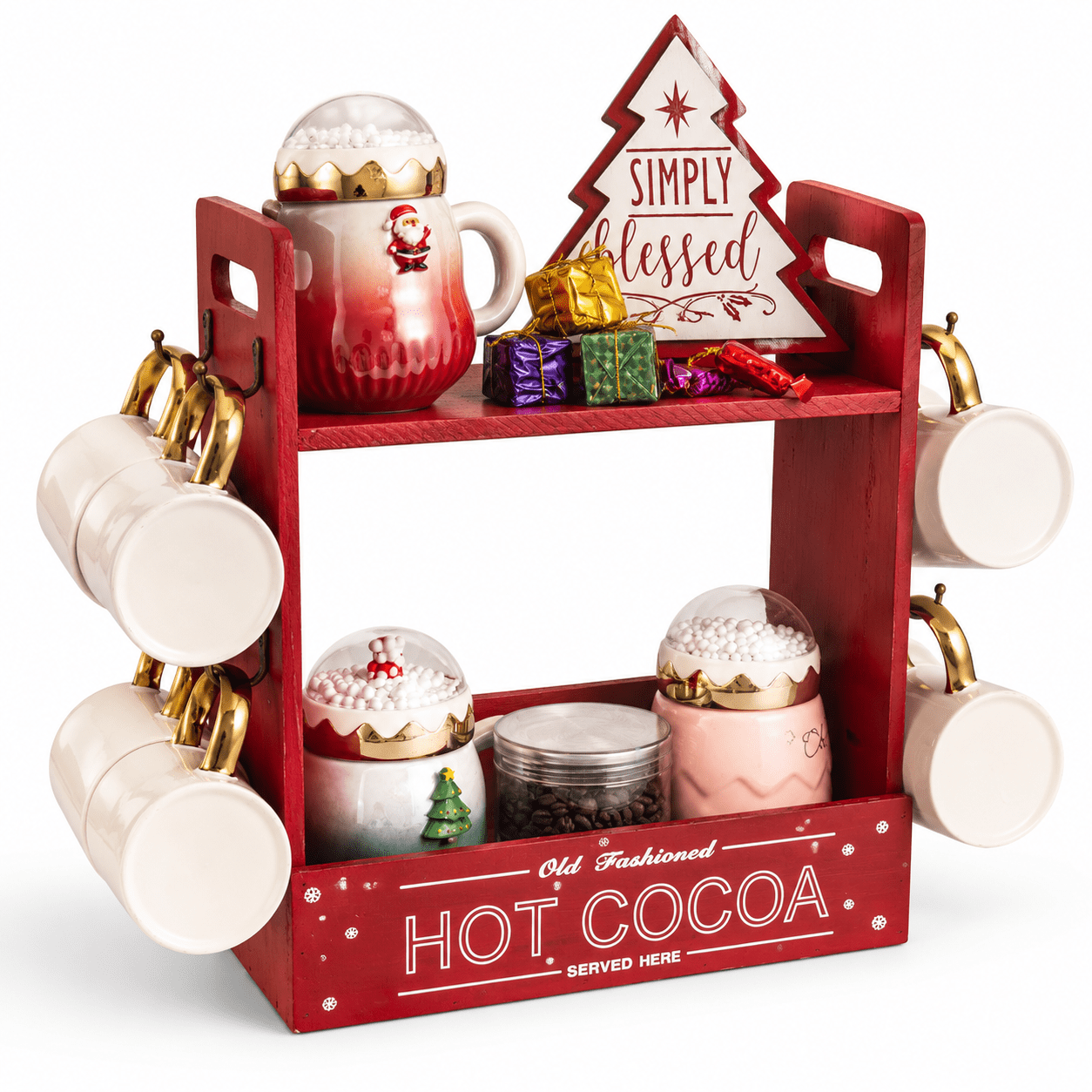 Tree Racks Bar Red Fir Wood Mug Tree Storage Rack With 8 Hooks For Hot Cocoa Bar ...