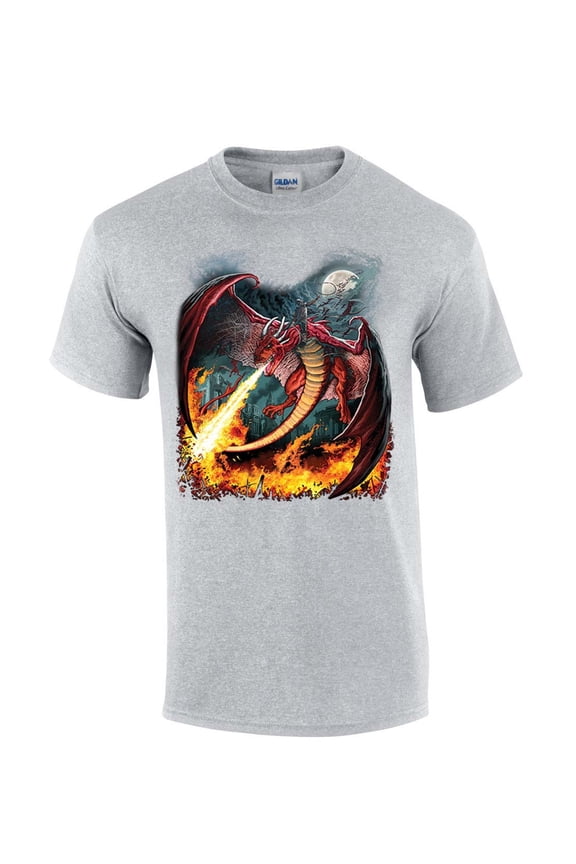 Red Fire Breathing Dragon House of Dragon Moonlight Mens Short Sleeve T-shirt Graphic Tee-Sports Grey-xxxl