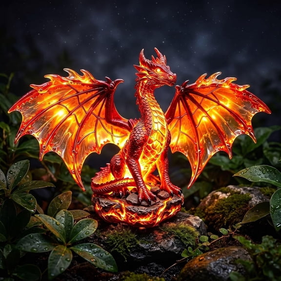 Red Fire Dragon Resin Statue LED Light, Luminous Dragon Sculpture Ornament, Waterproof Outdoor Indoor Fantasy Decor