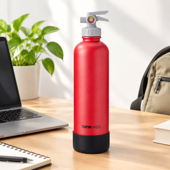 Red Fire Extinguisher Style Vacuum Insulated Water Bottle for Firefighters, 700ml