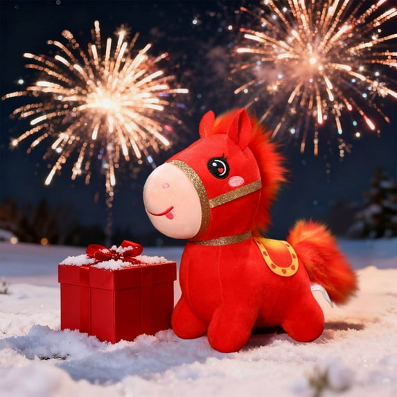 Red Fire Horse Plush Keychain - Cute Small Doll, Soft Bag Charm Keyring, Christmas Holiday Gift for Kids Horse Lovers, Portable Decor Accessory