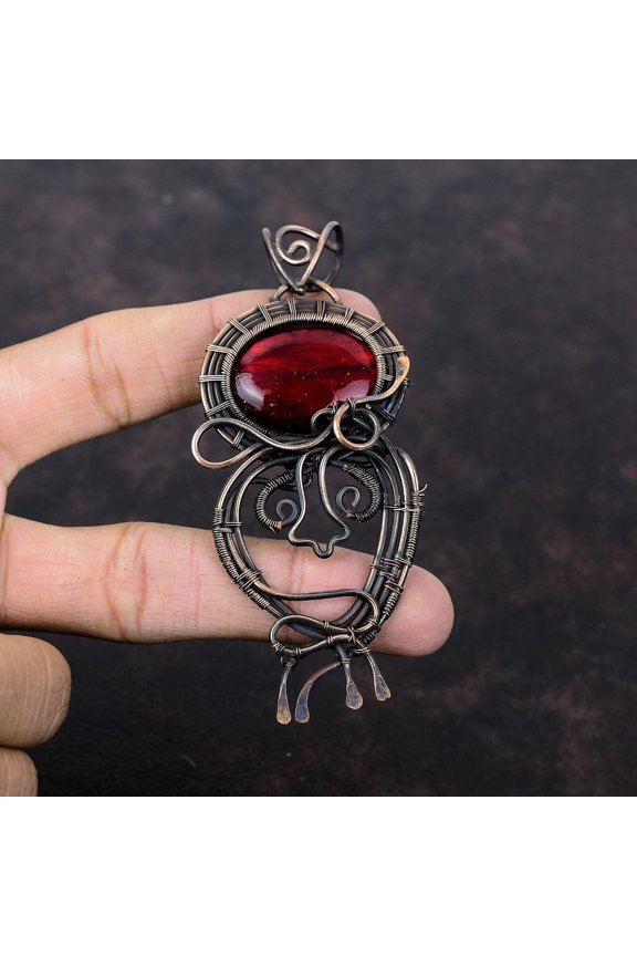 Red Fire Labradorite Copper Gift For Briedsmaid Wire Wrapped Pendant 3.74"
